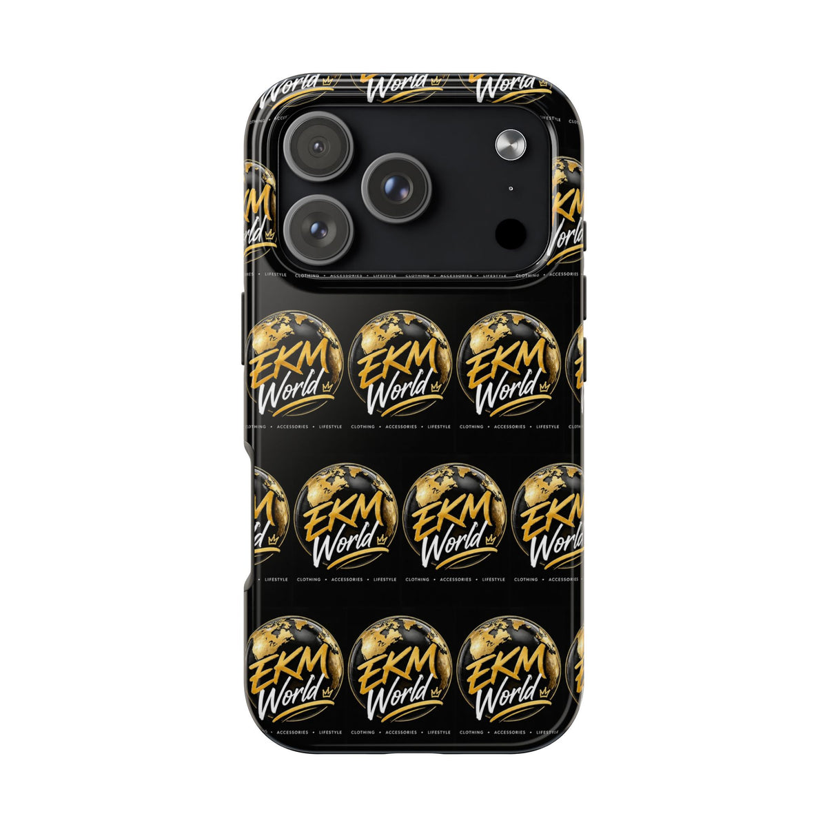 EKM World Logo Tough Phone Case — Protective Black Patterned iPhone Case