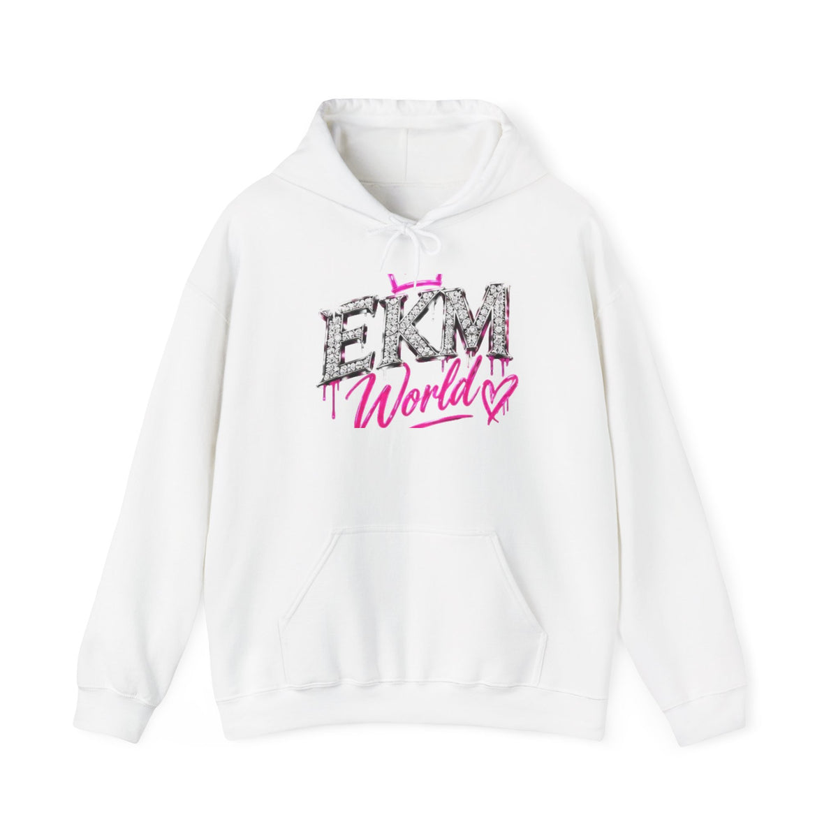 EKM World Rhinestone Heart Hoodie — Women's Glitter Logo Pullover