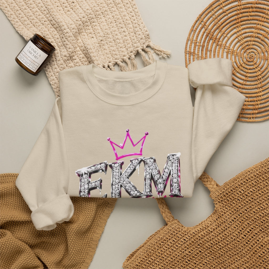 EKM World Crown Crewneck Sweatshirt — Pink Glitter Graphic