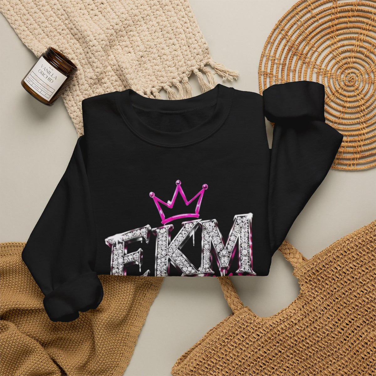 EKM World Crown Crewneck Sweatshirt — Pink Glitter Graphic