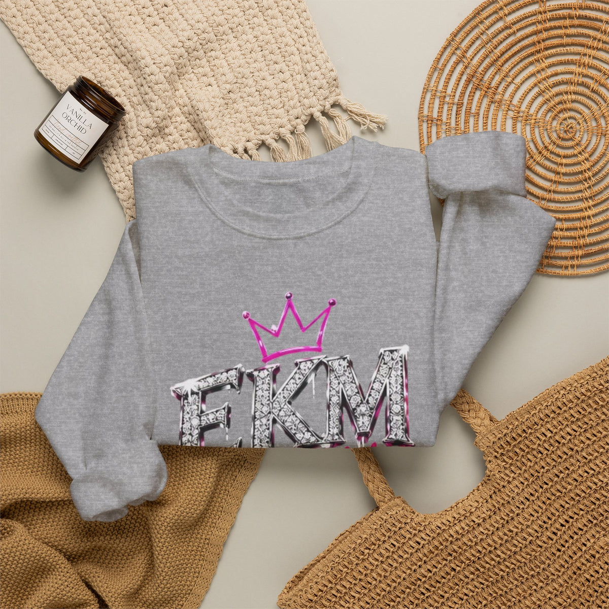 EKM World Crown Crewneck Sweatshirt — Pink Glitter Graphic