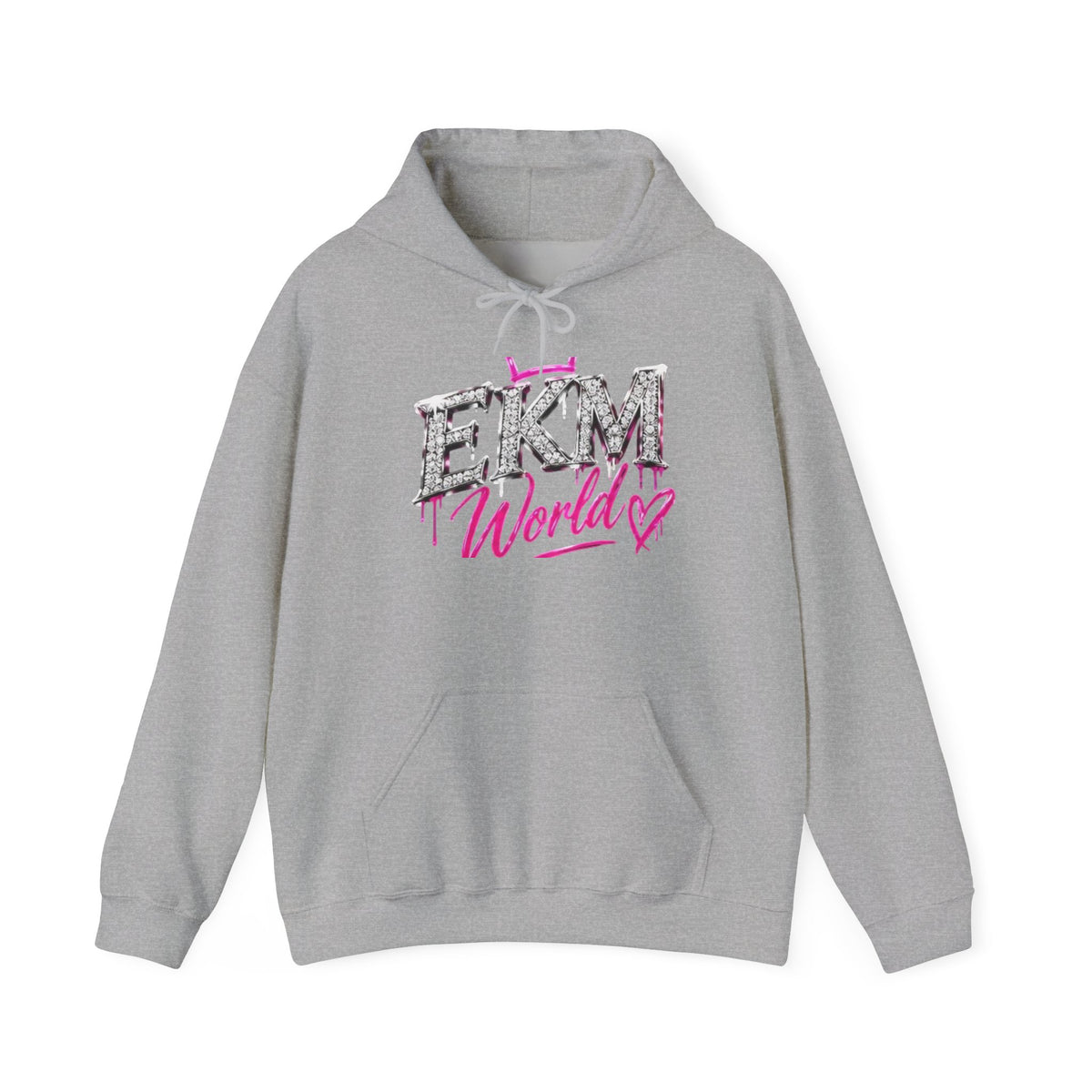 EKM World Rhinestone Heart Hoodie — Women's Glitter Logo Pullover