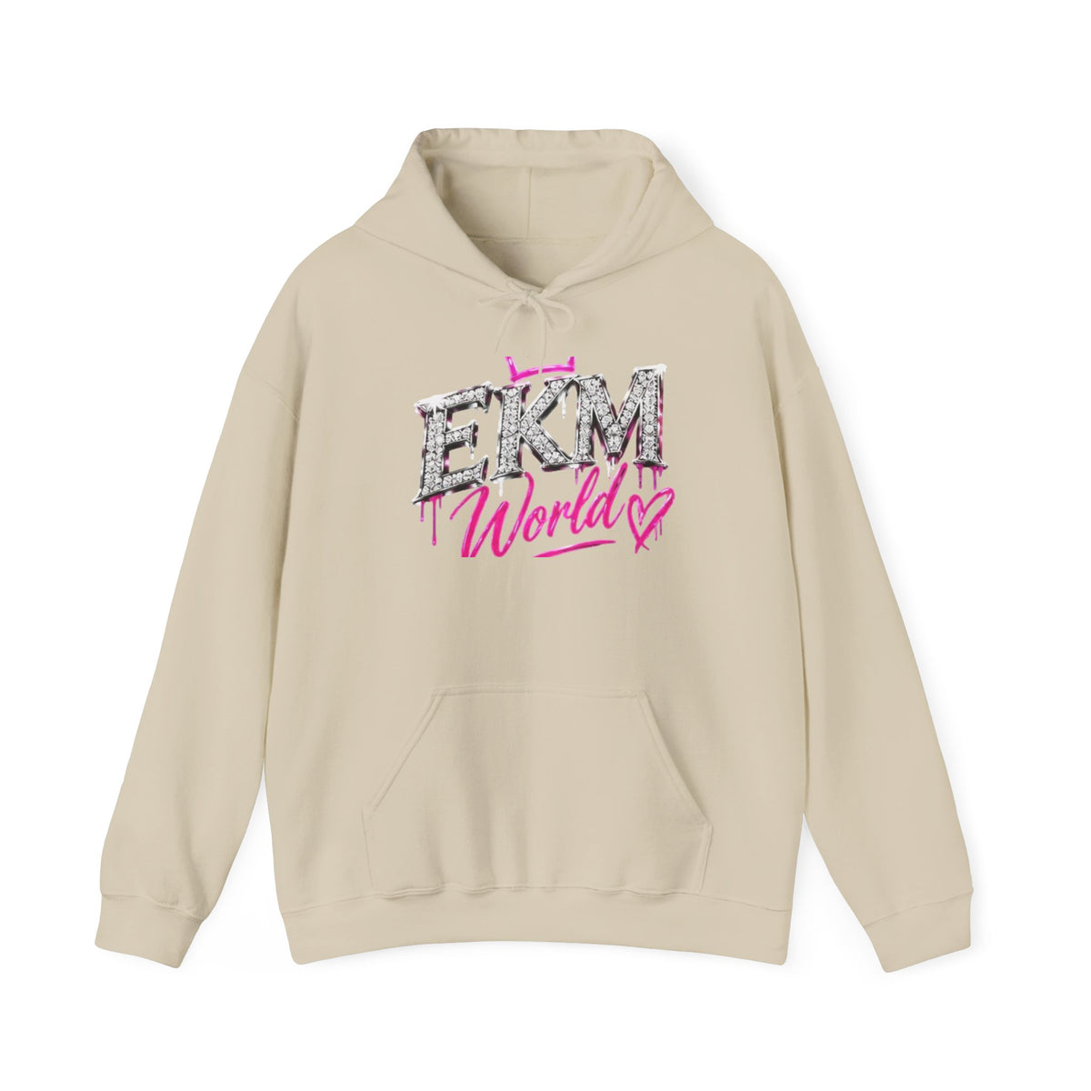 EKM World Rhinestone Heart Hoodie — Women's Glitter Logo Pullover