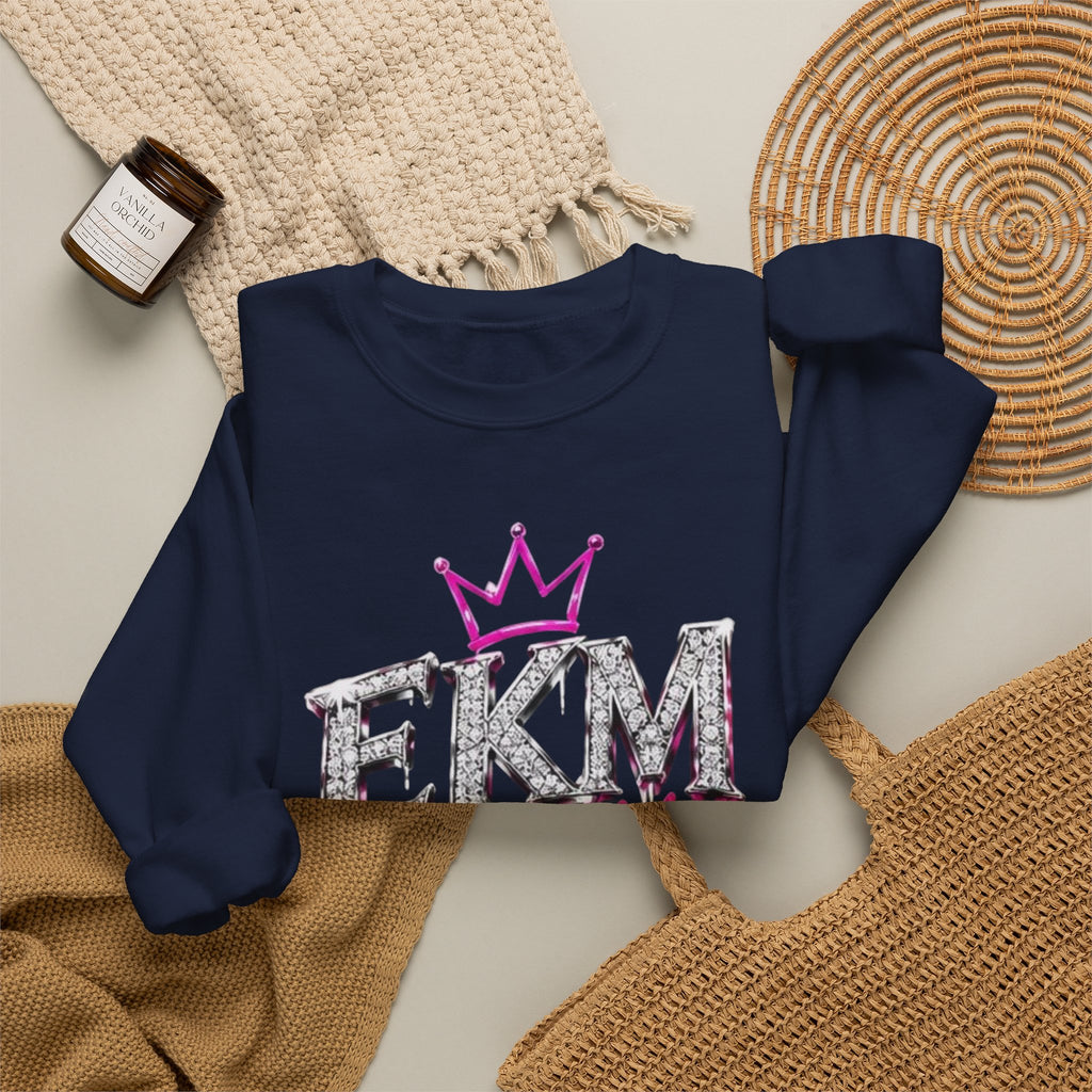 EKM World Crown Crewneck Sweatshirt — Pink Glitter Graphic