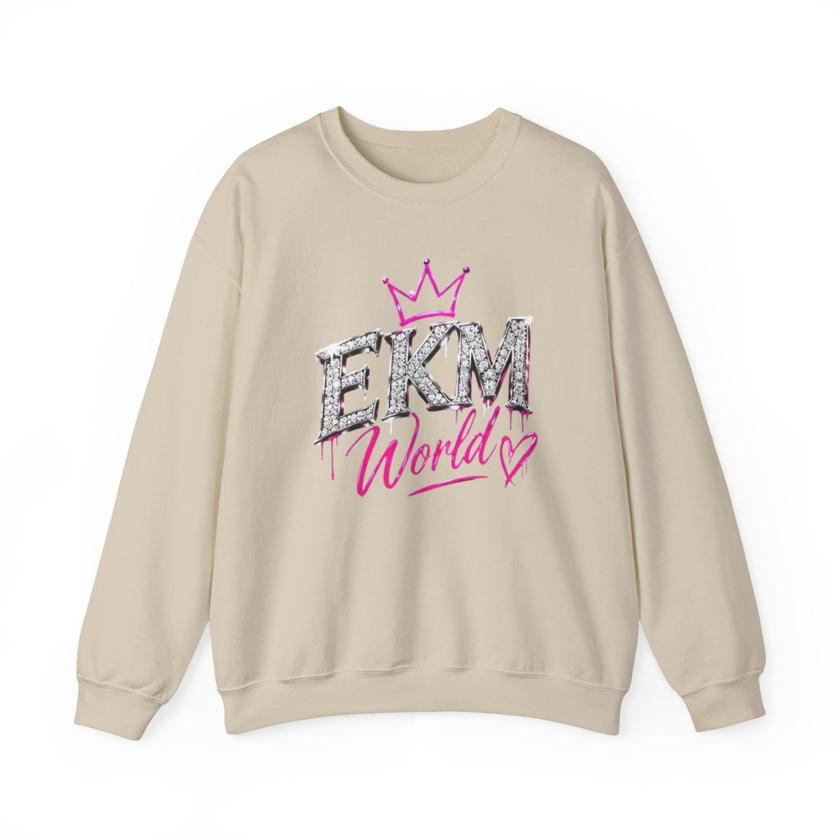 EKM World Crown Crewneck Sweatshirt — Pink Glitter Graphic