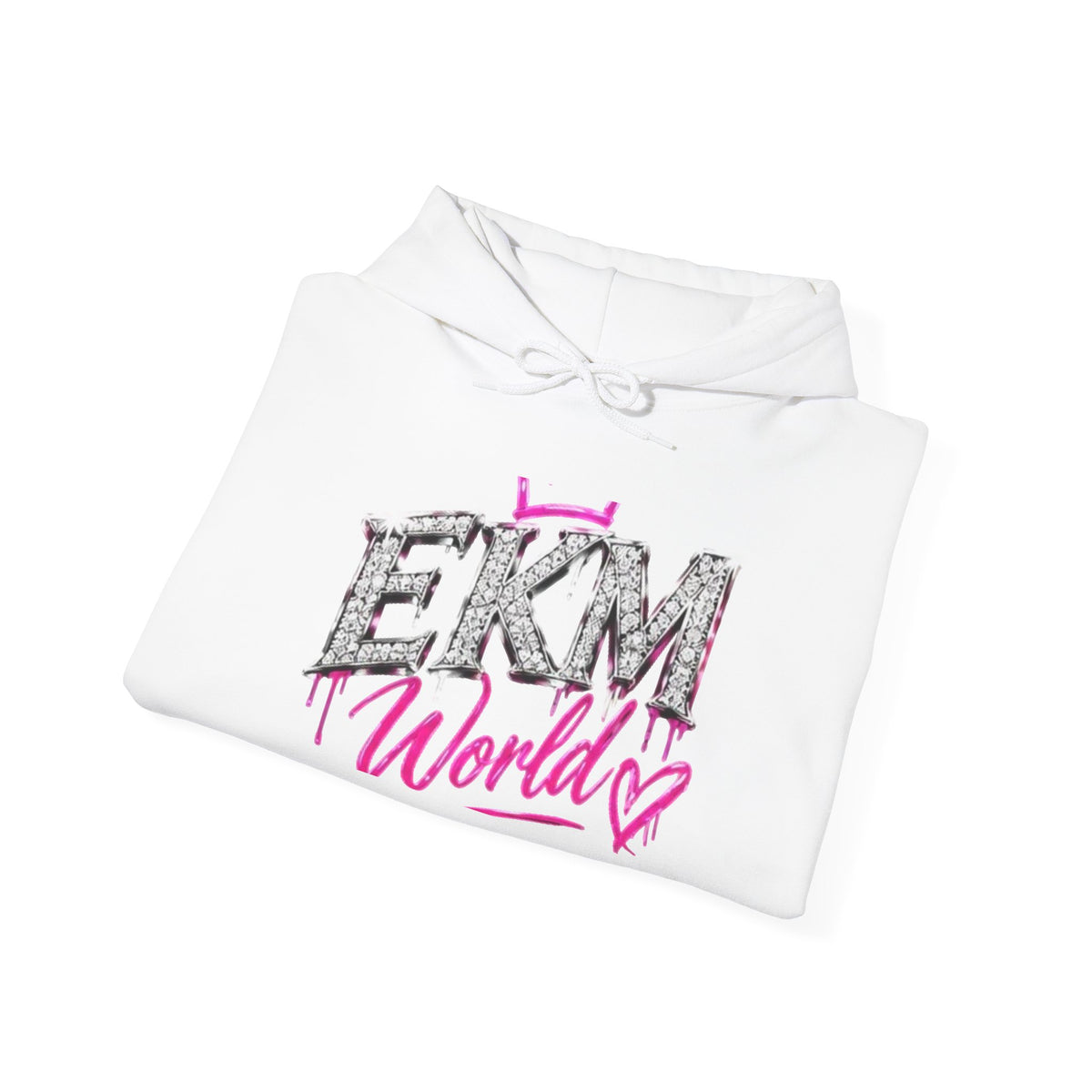 EKM World Rhinestone Heart Hoodie — Women's Glitter Logo Pullover