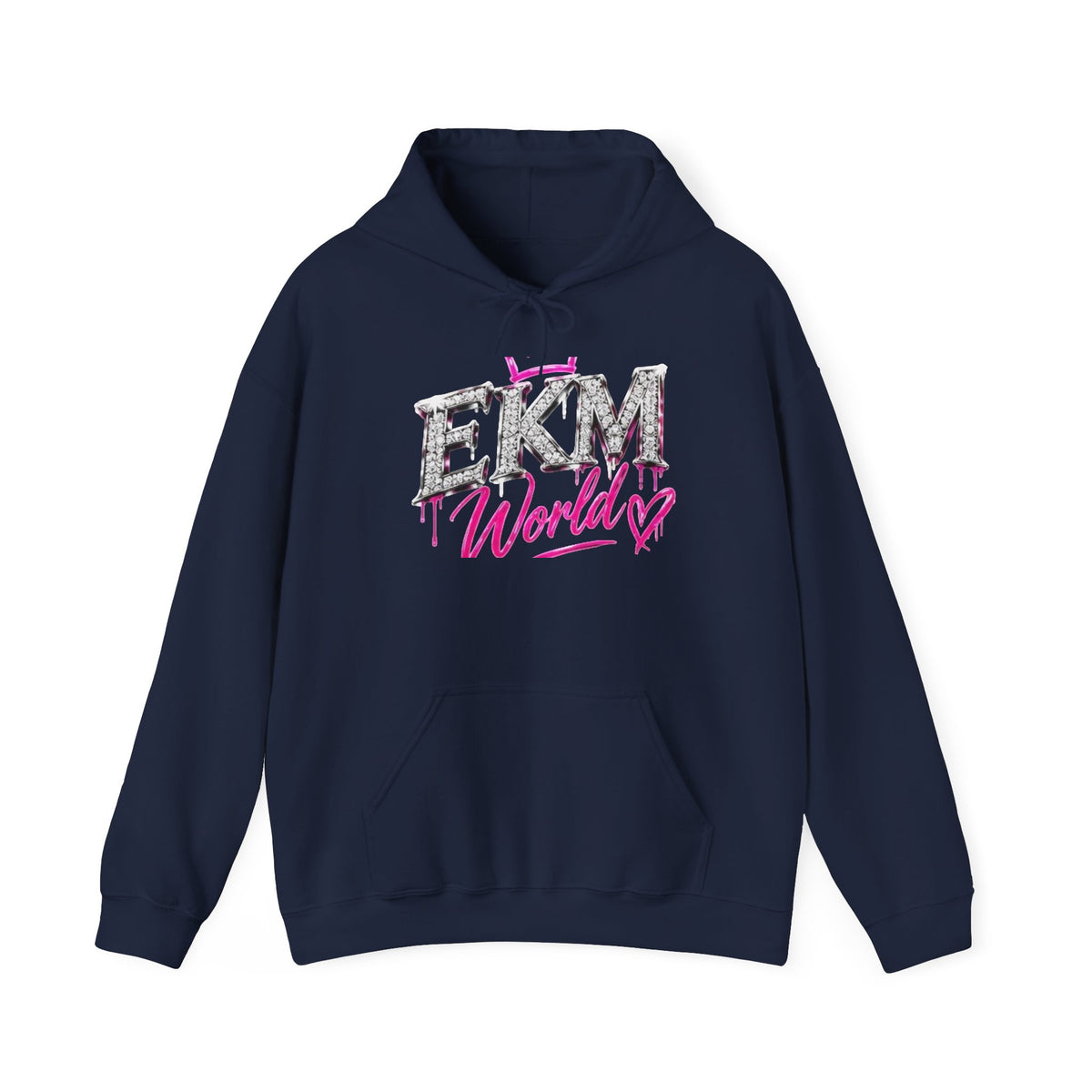 EKM World Rhinestone Heart Hoodie — Women's Glitter Logo Pullover