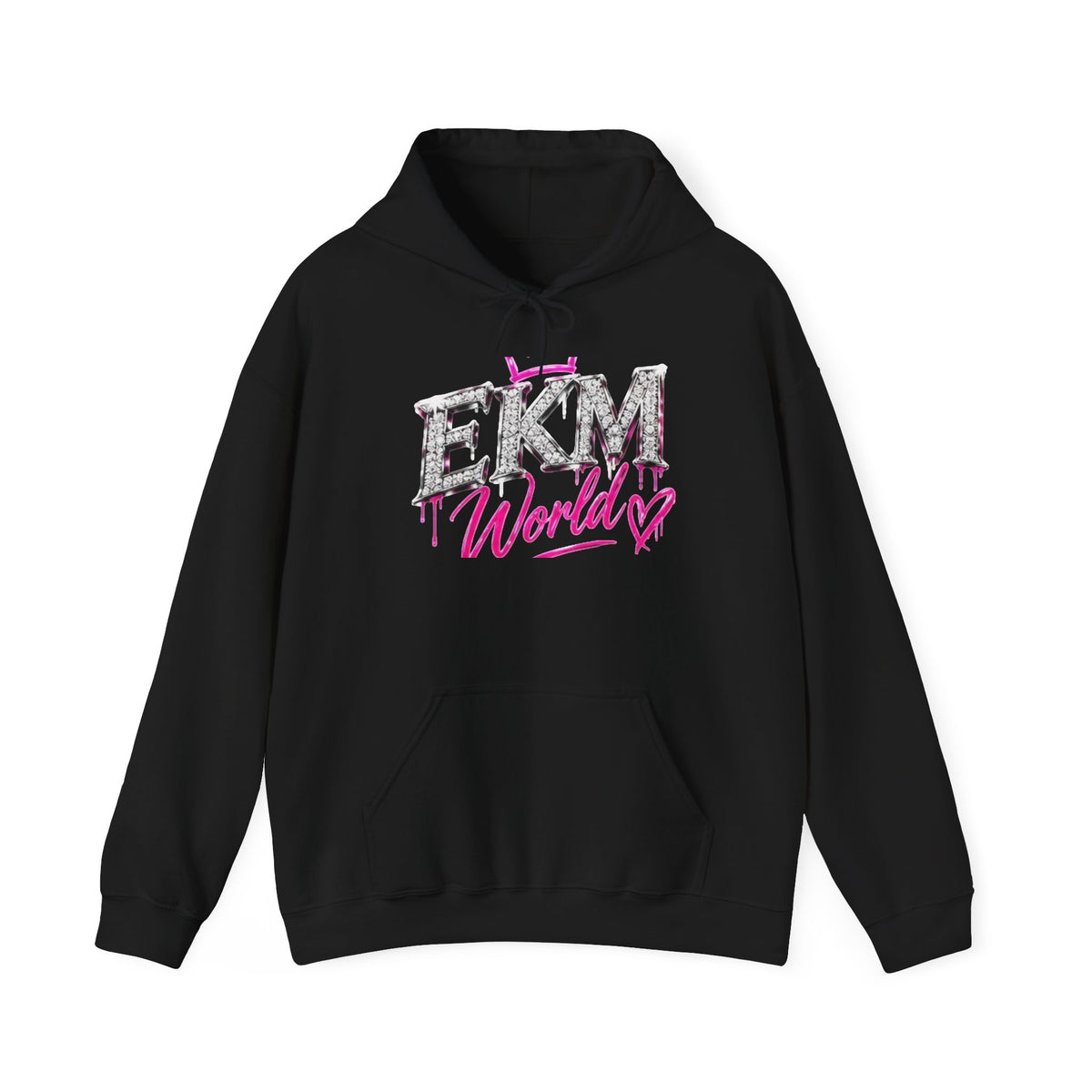 EKM World Rhinestone Heart Hoodie — Women's Glitter Logo Pullover